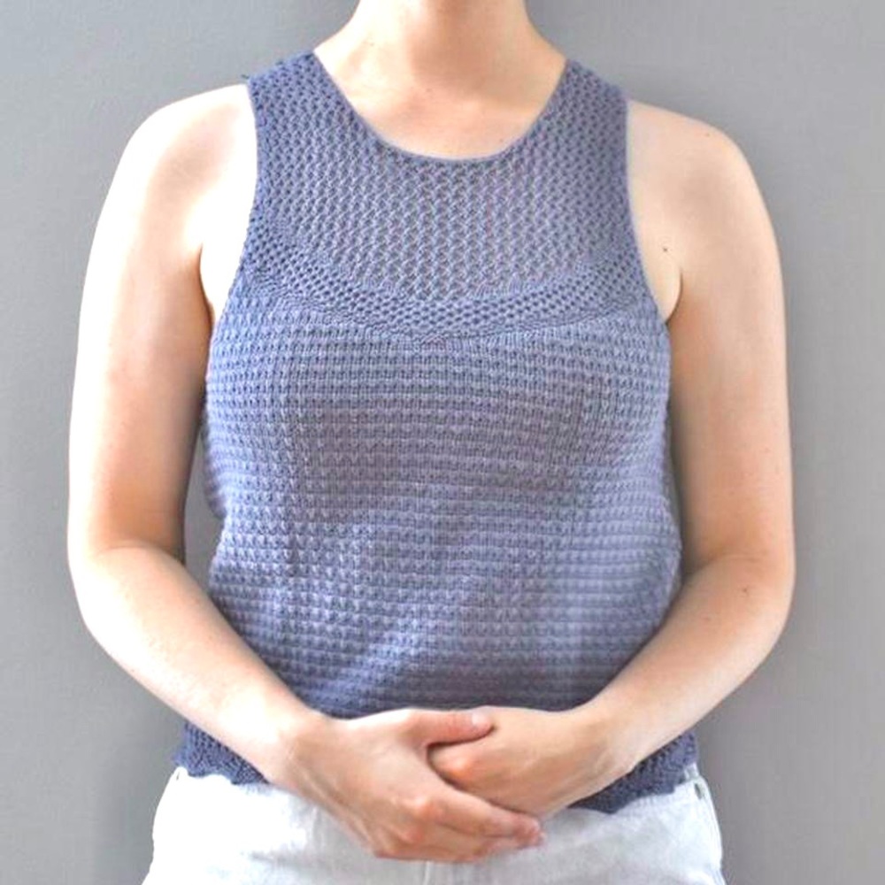 Blue Rain Knit Summer Sleeveless & Tied Periwinkle Casual Tank Top Blouse